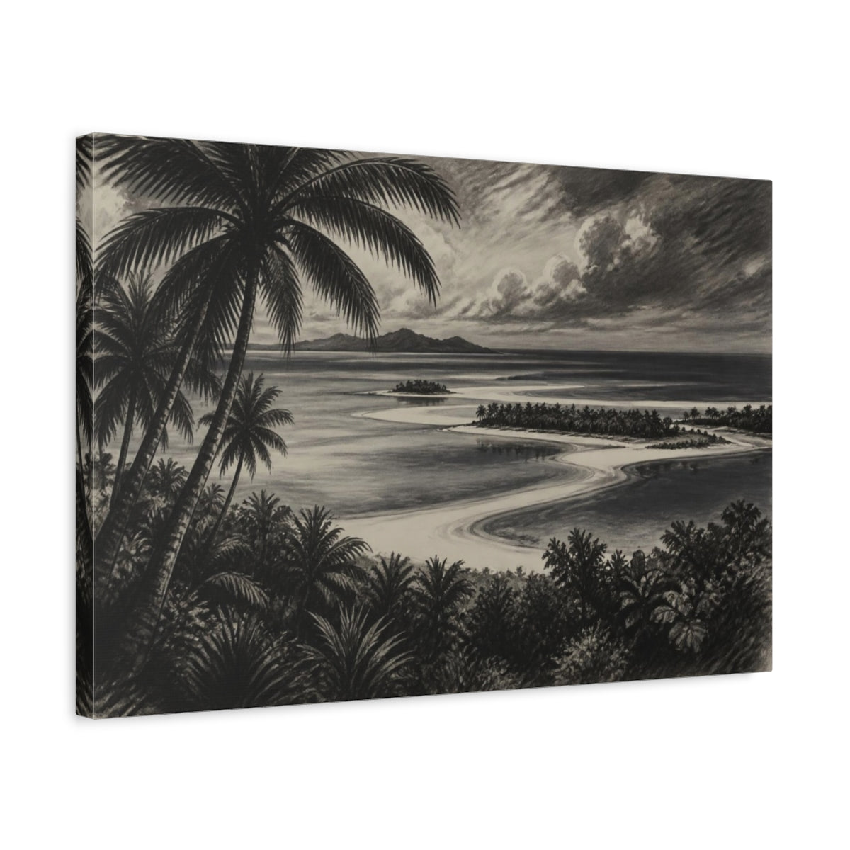 Side Mockup 3. Palm Atoll Landscape shown as canvas print