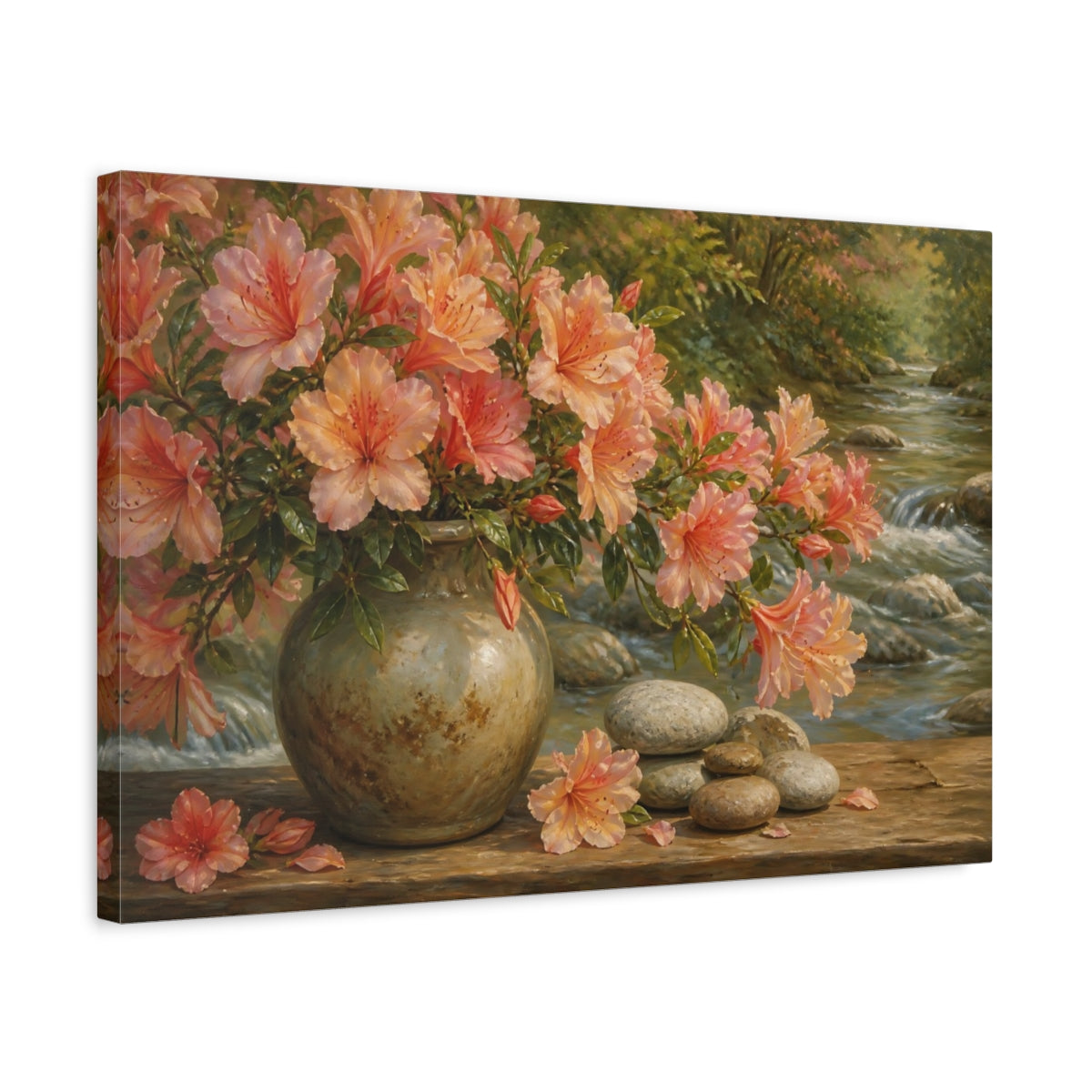 Side Mockup 3. Peach Azalea Flowers shown as canvas print