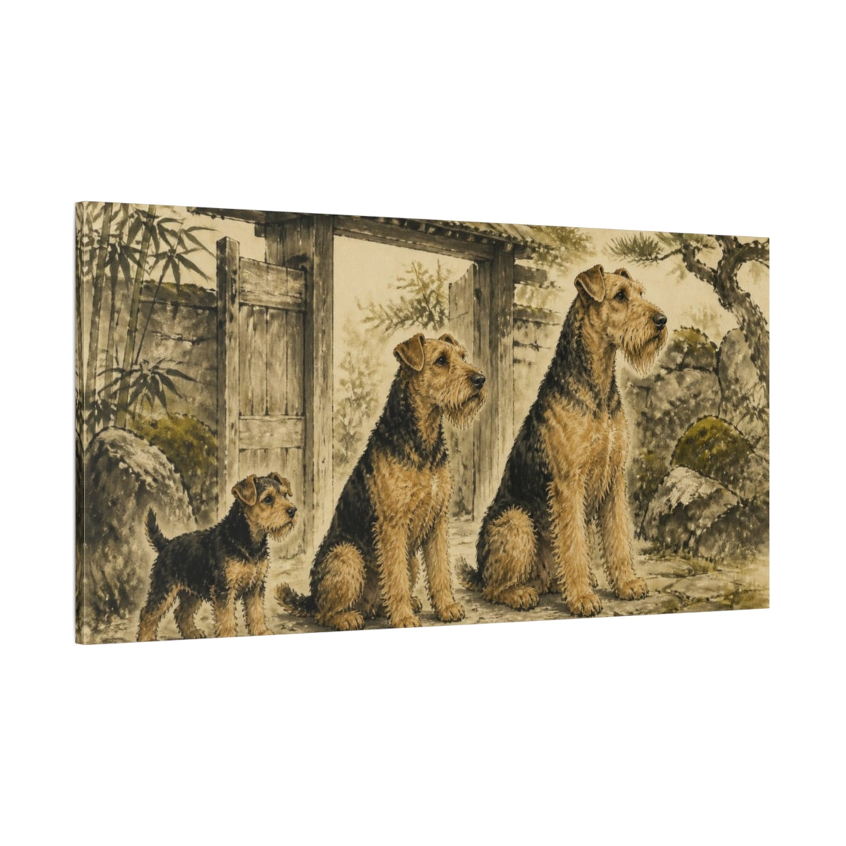 Side Mockup 2. Pets Airedale Trio shown as canvas print
