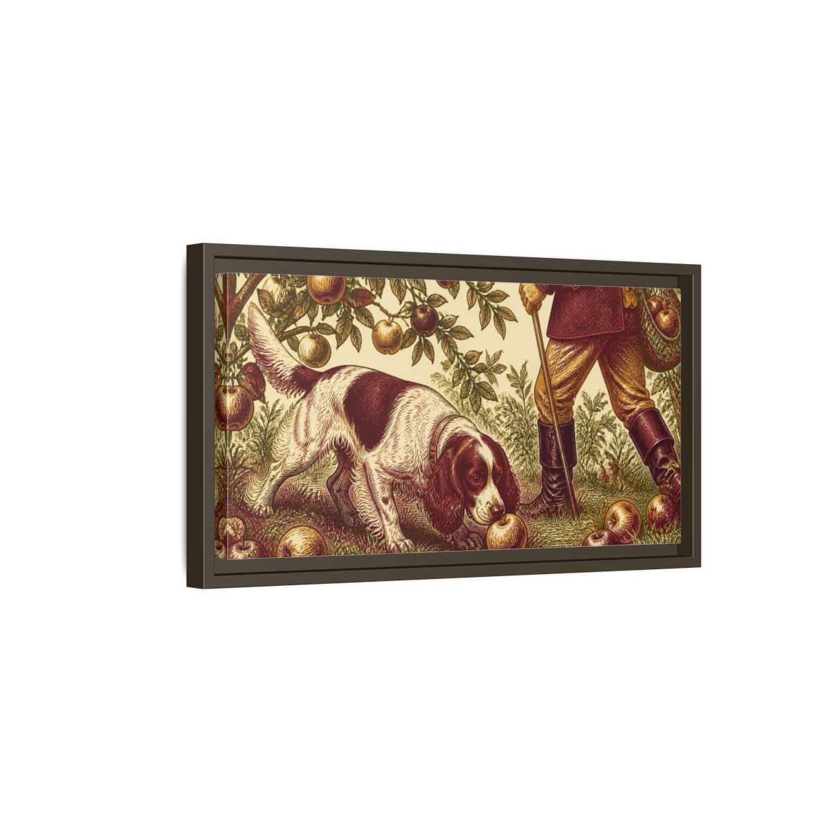 Side Mockup 7. Pets Cocker Spaniel With Apple shown as framed canvas print
