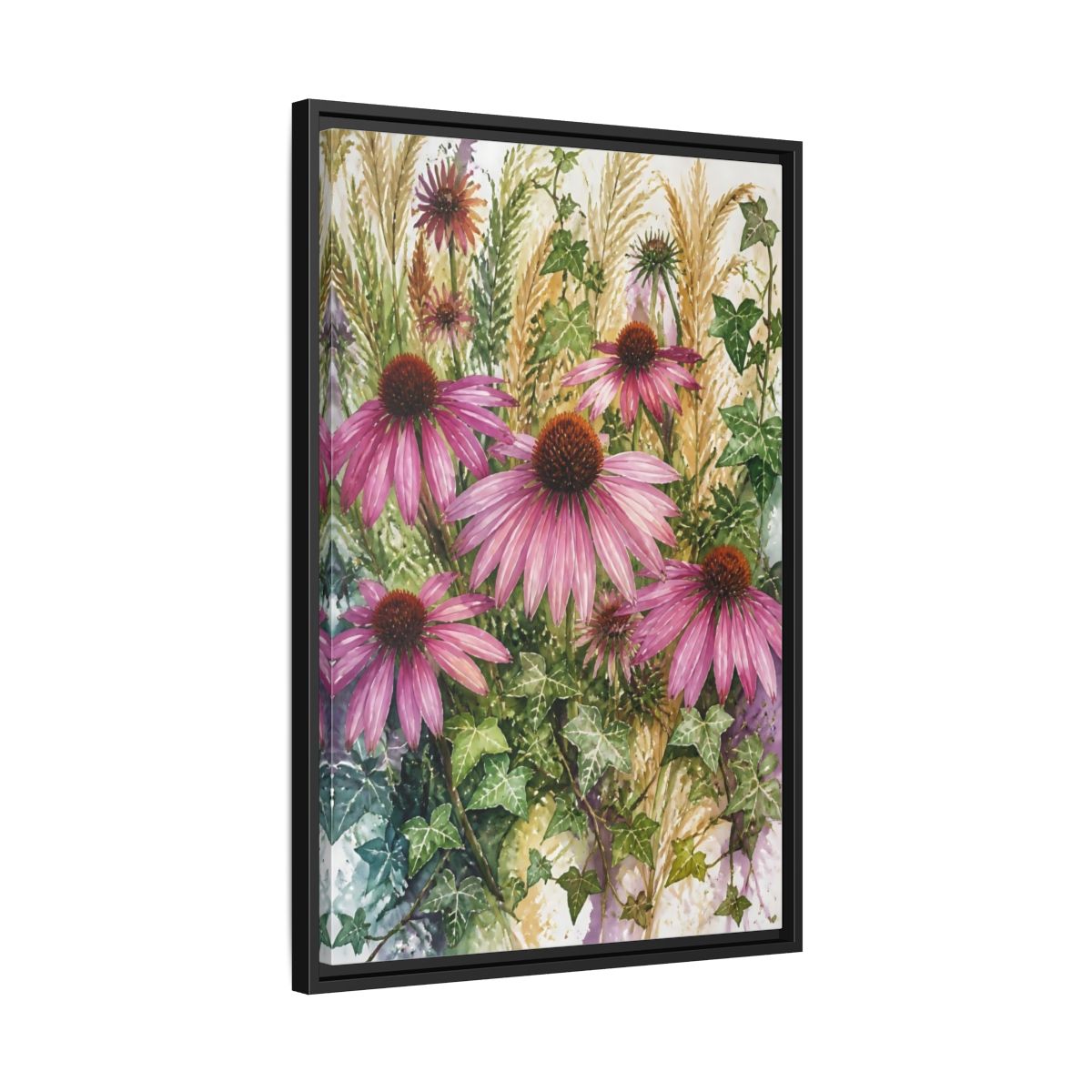 Side Mockup 14. Pink Coneflower Meadow shown as framed canvas print