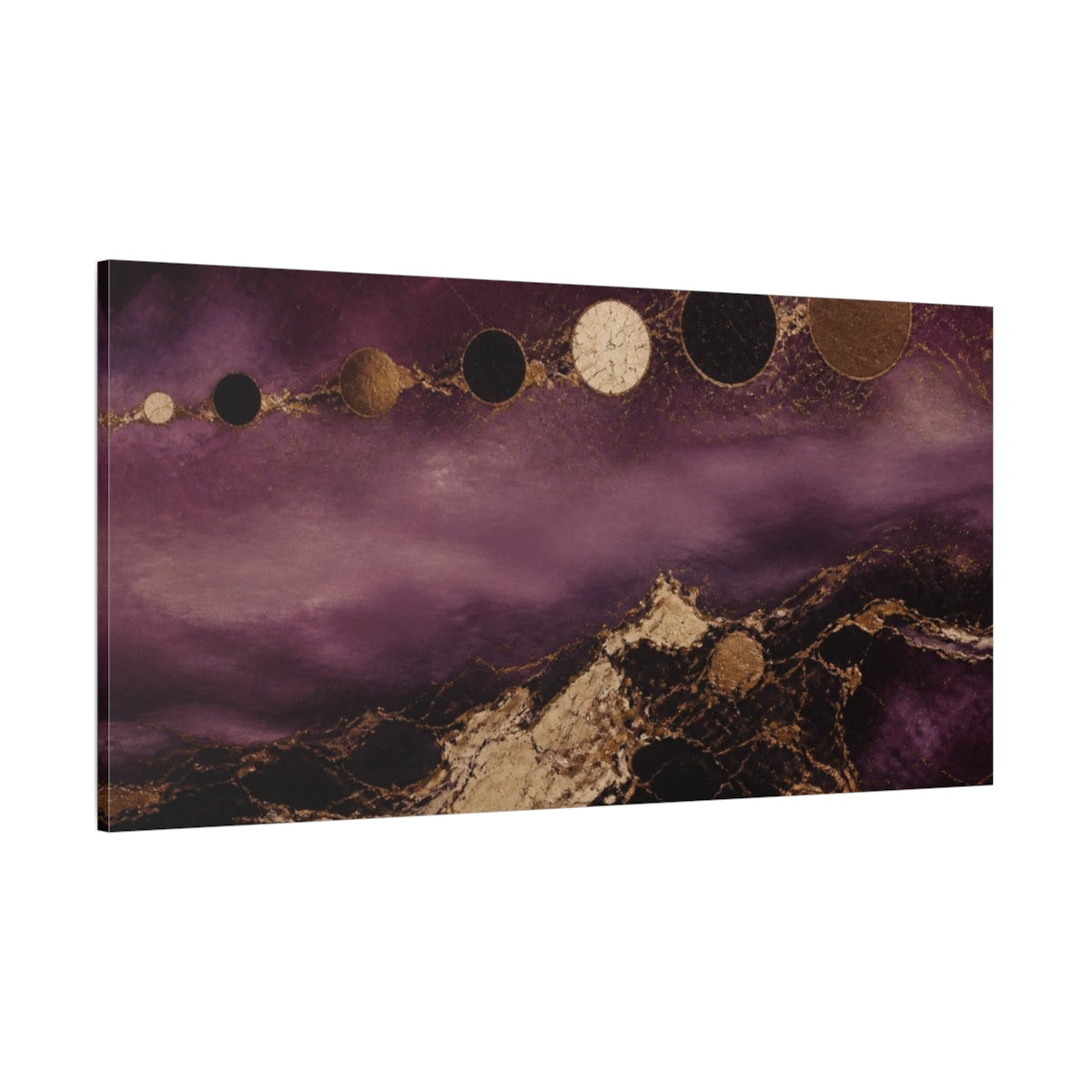 Side Mockup 2. Plum Eclipse Discs shown as canvas print