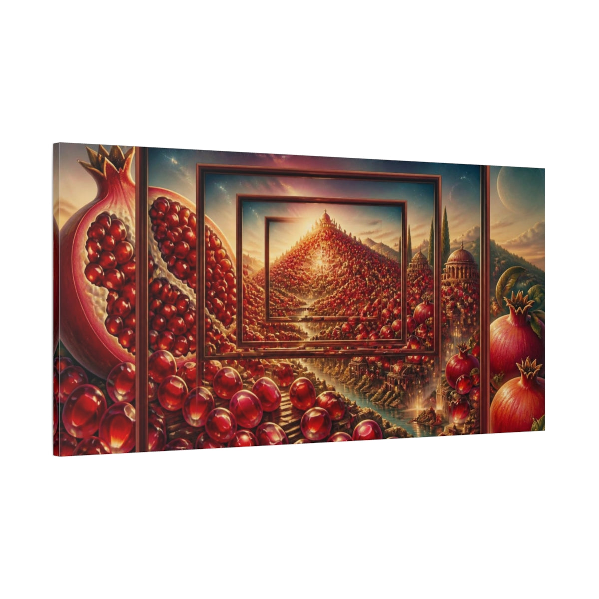 Side Mockup 2. Pomegranate Hill Illusion shown as canvas print