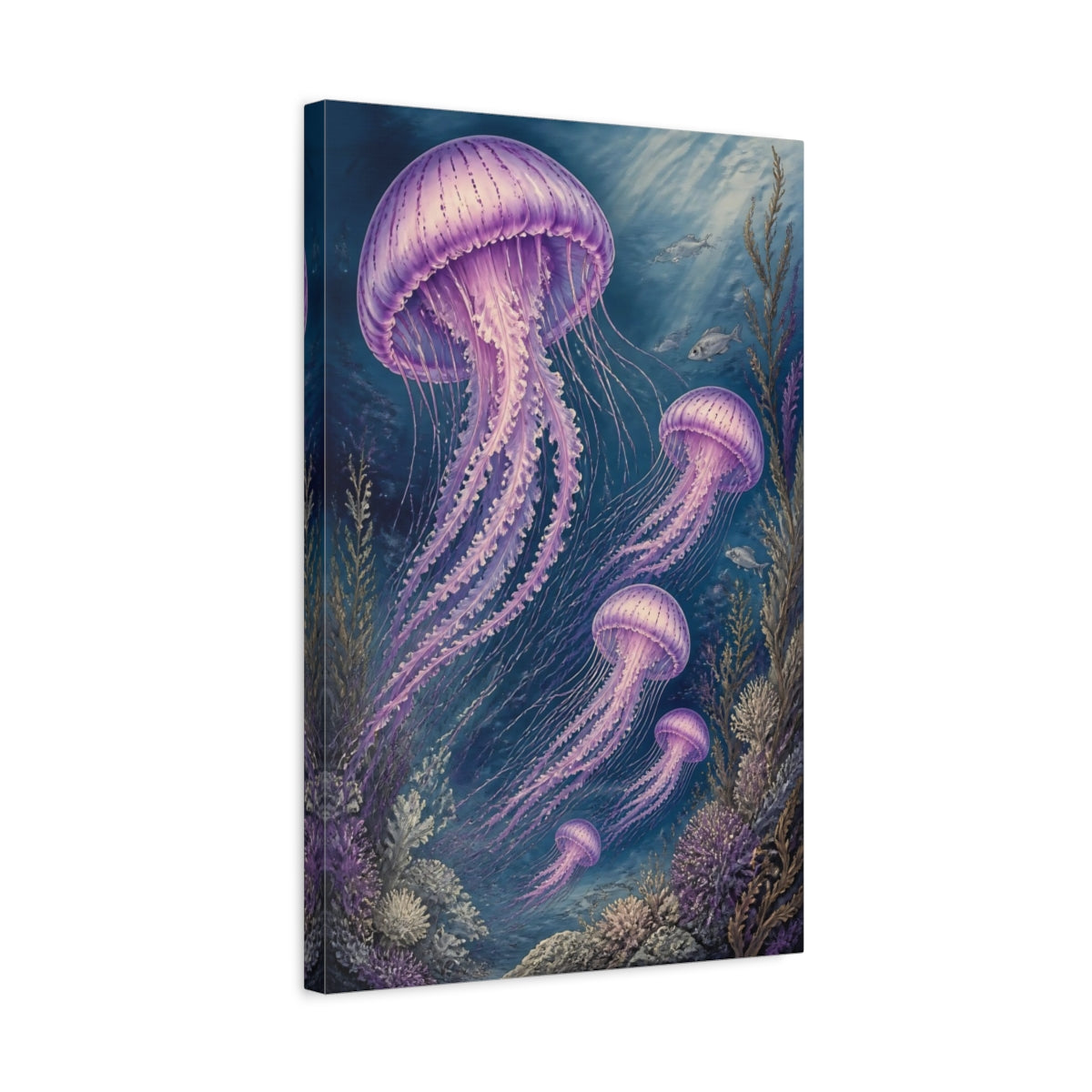 Side Mockup 3. Purple Jellyfish Animals shown as canvas print