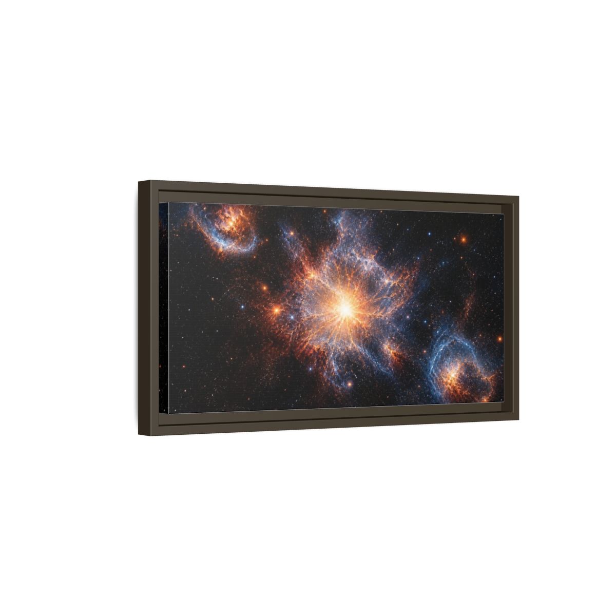 Side Mockup 7. Radiant Supernova Bloom shown as framed canvas print