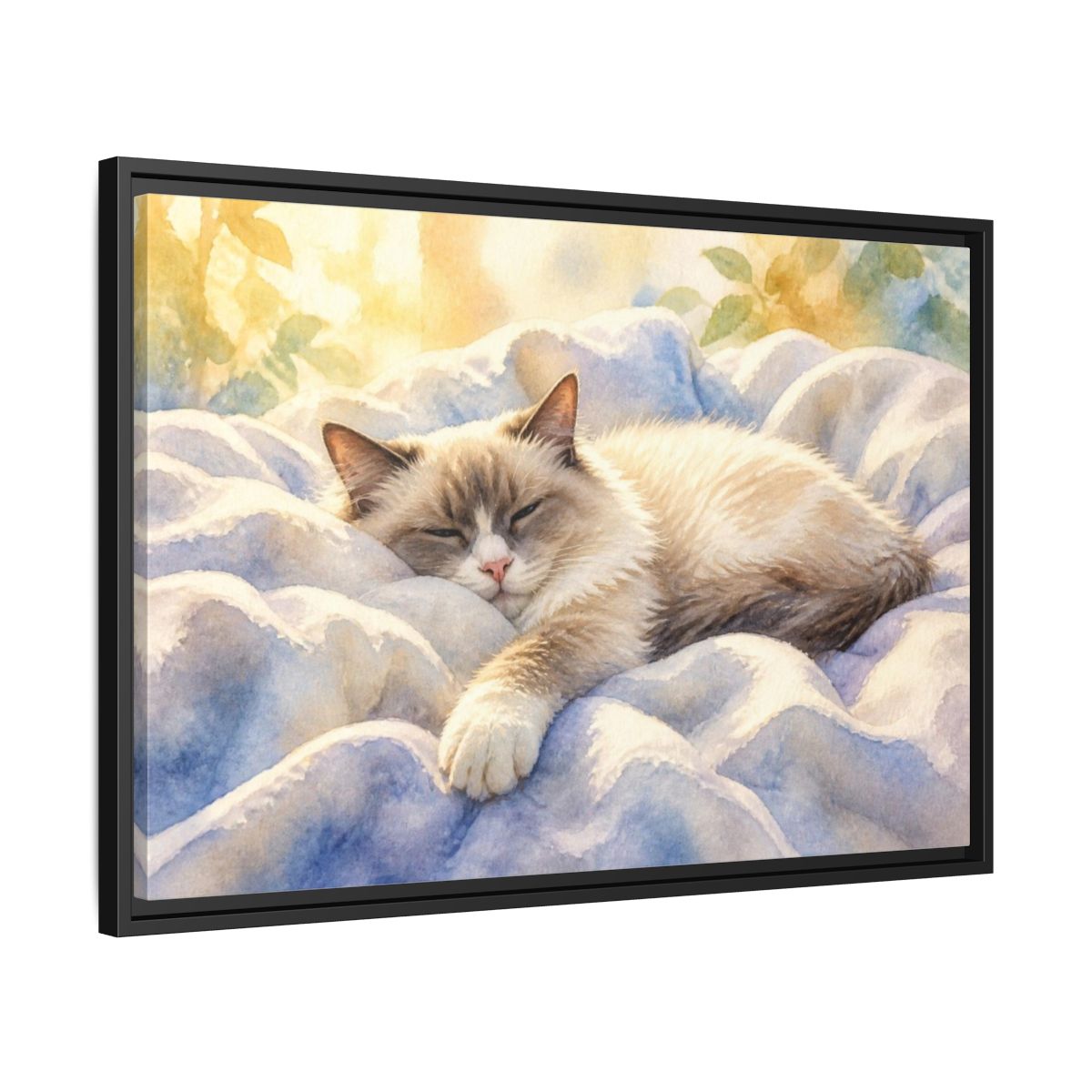 Side Mockup 14. Ragdoll Cat Pets Nap shown as framed canvas print