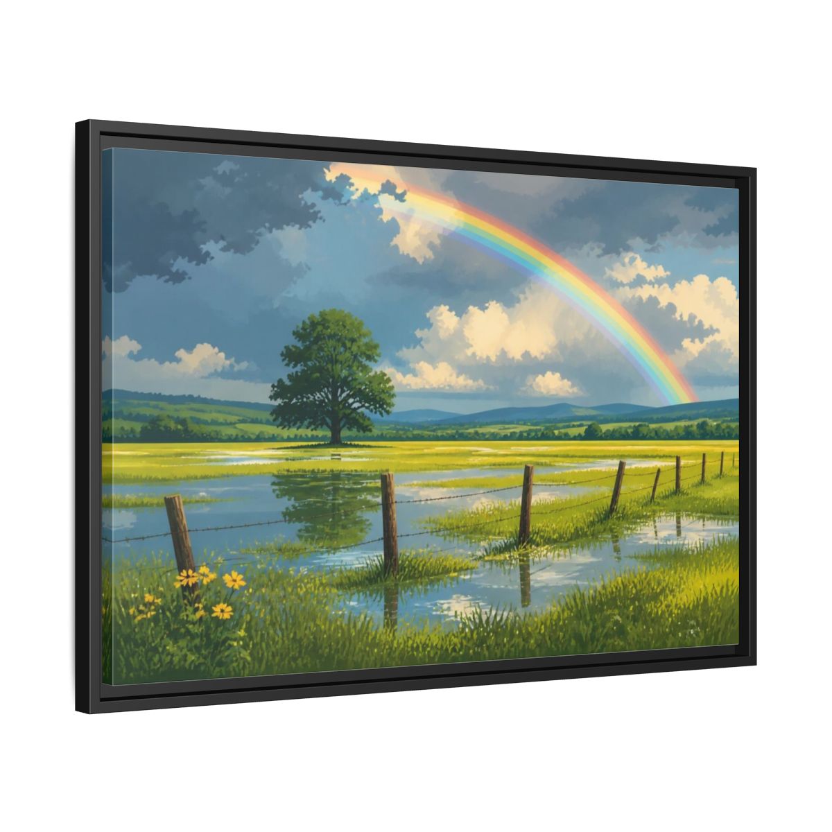 Side Mockup 14. Rainbow Landscape With Tree shown as framed canvas print