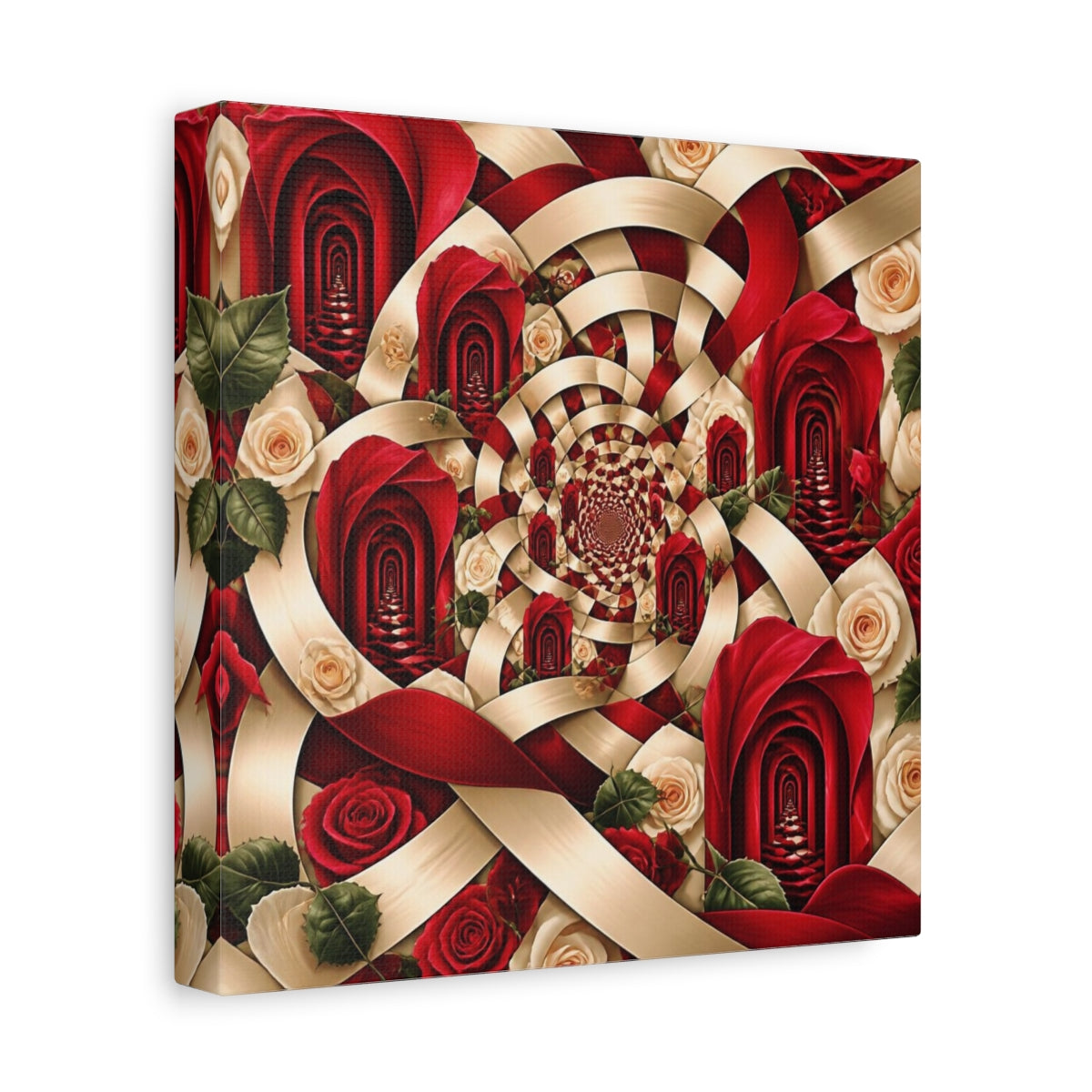 Side Mockup 9. Red Rose Illusion shown as canvas print