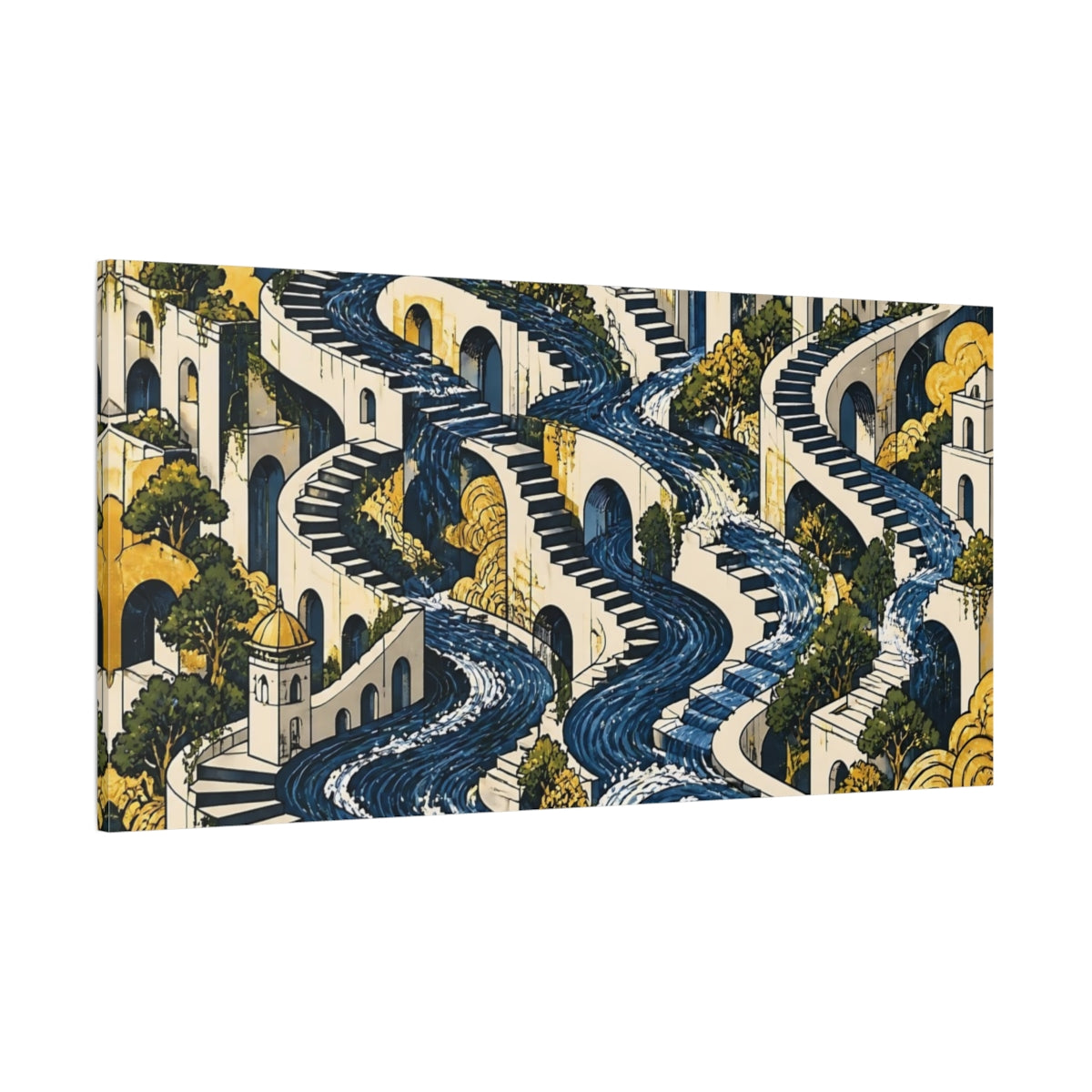 Side Mockup 2. River Of Winding Steps shown as canvas print