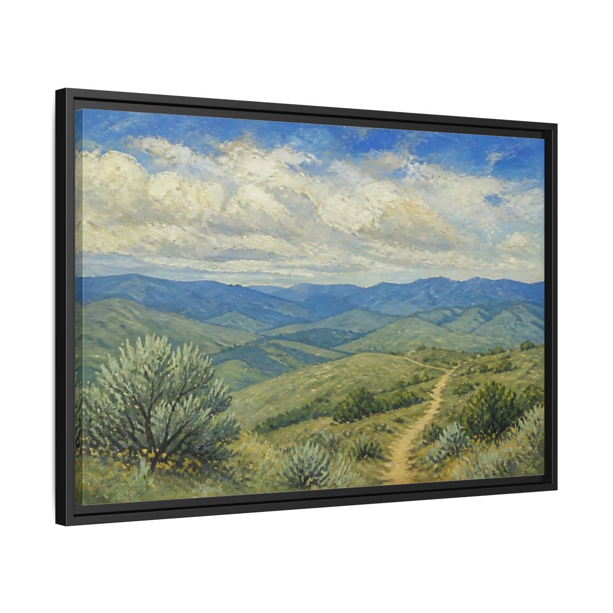 Side Mockup 14. Rolling Hills Vista shown as framed canvas print
