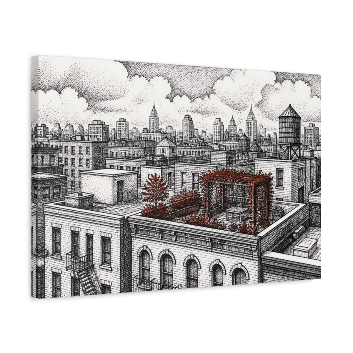 Side Mockup 3. Rooftop Garden Retreat shown as canvas print