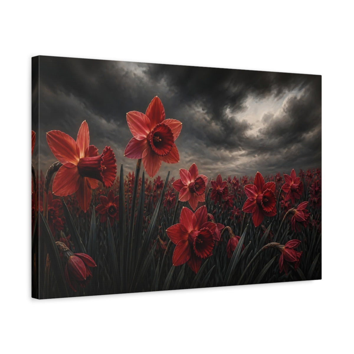 Side Mockup 3. Ruby Daffodil Flowers shown as canvas print