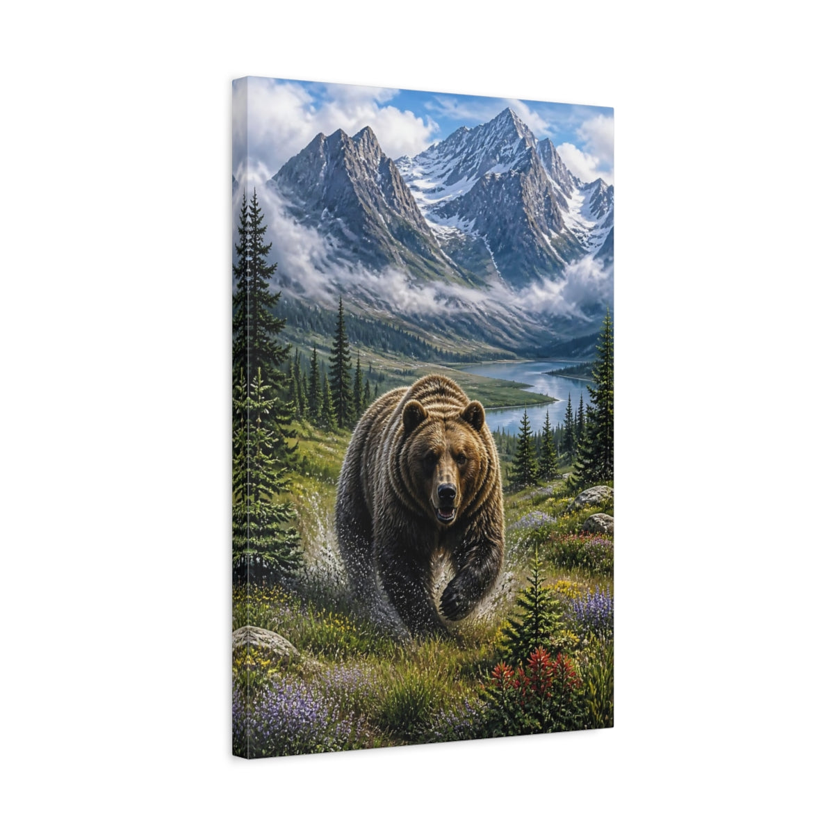 Side Mockup 3. Running Grizzly Animals shown as canvas print