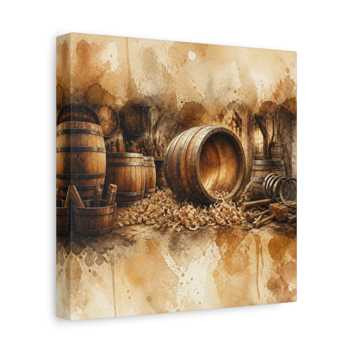 Side Mockup 9. Rustic Barrel Workshop shown as canvas print