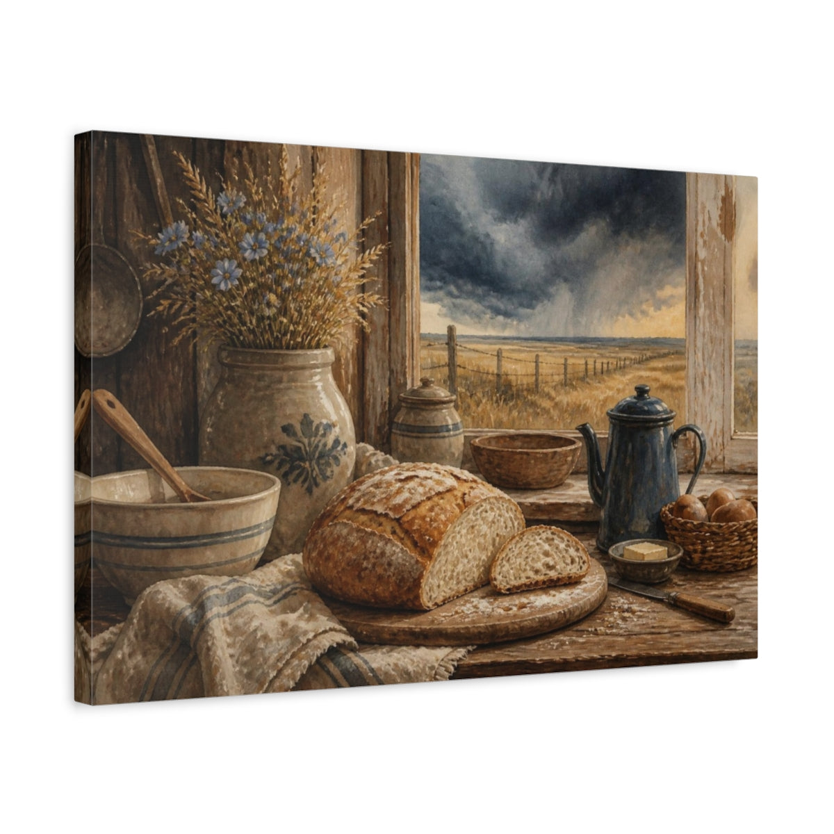 Side Mockup 3. Rustic Bread Loaf shown as canvas print