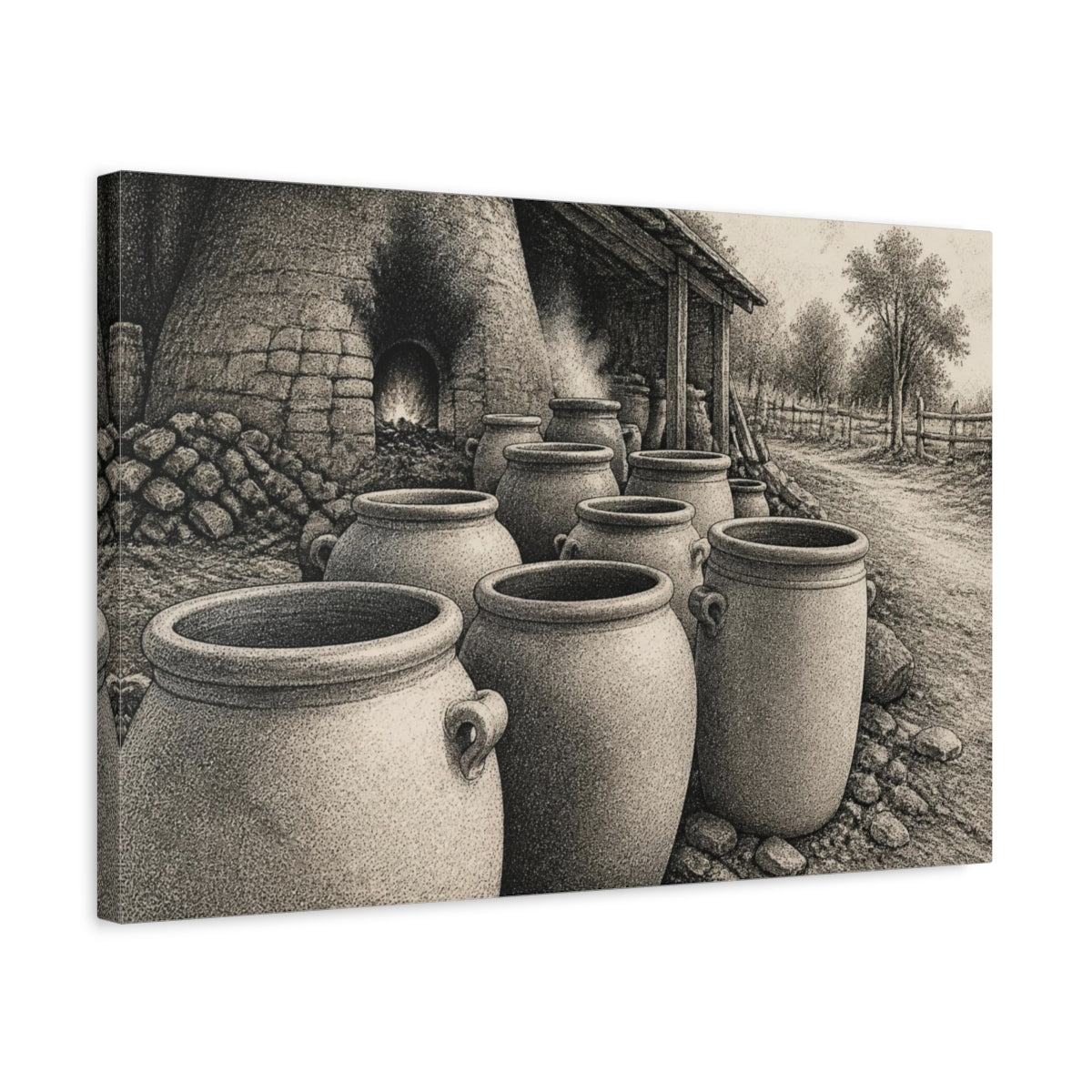 Side Mockup 3. Rustic Clay Crocks shown as canvas print