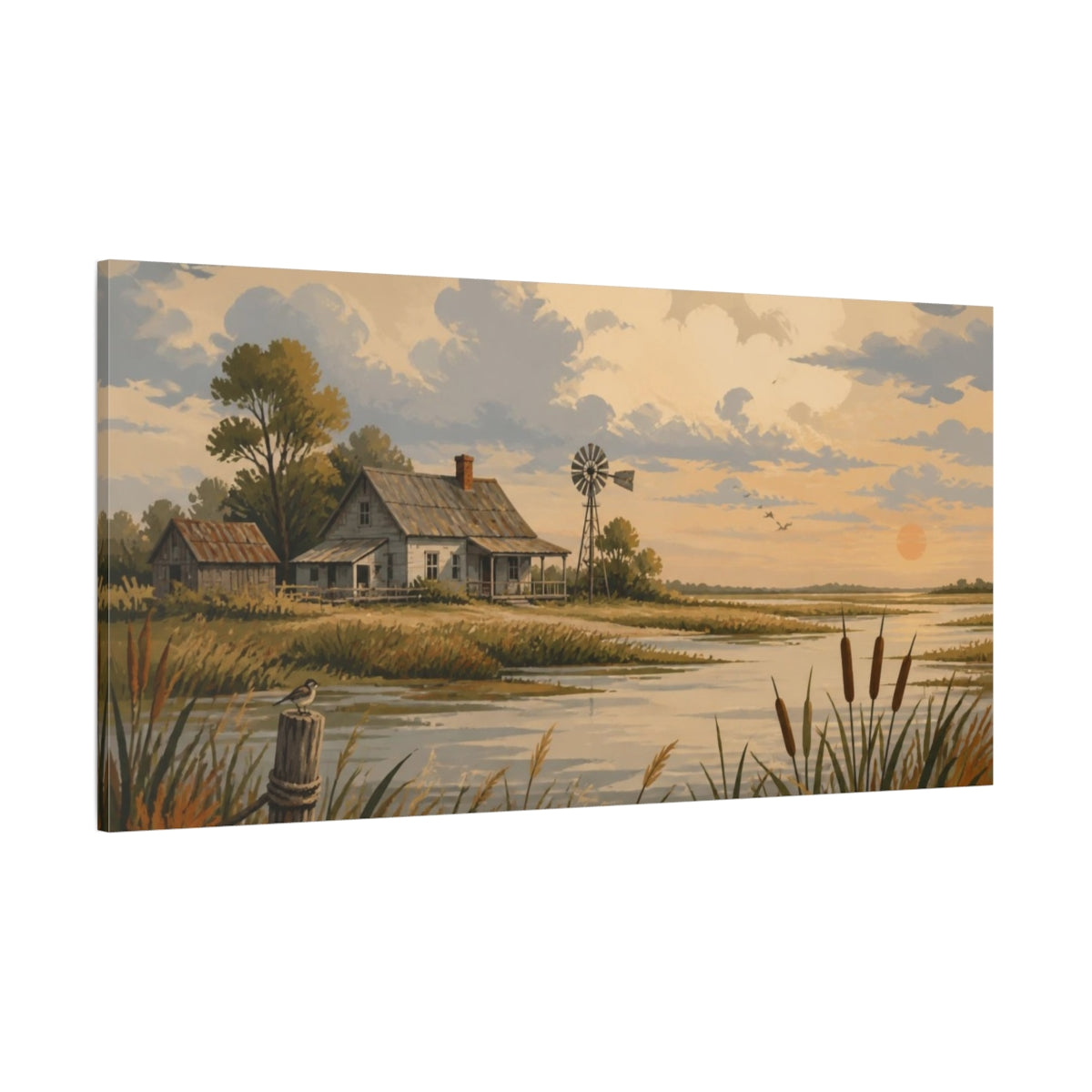 Side Mockup 2. Rustic Farmhouse Sunset shown as canvas print