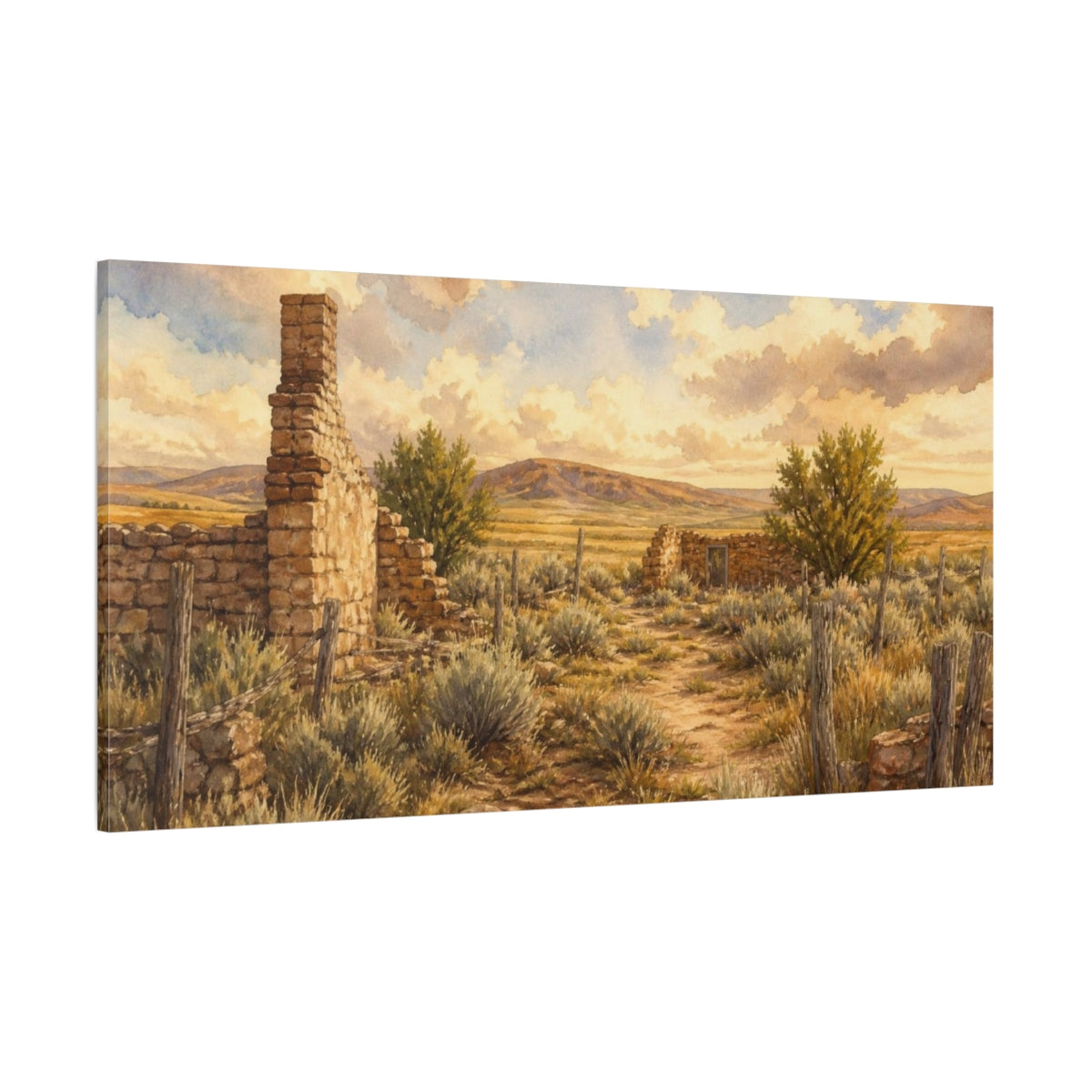 Side Mockup 2. Rustic Homestead Ruins shown as canvas print