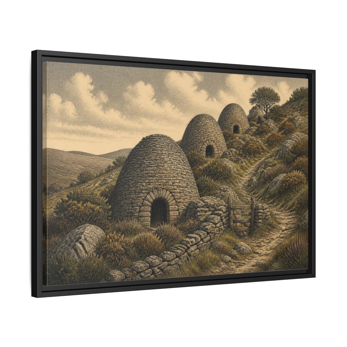 Side Mockup 14. Rustic Lime Kilns shown as framed canvas print