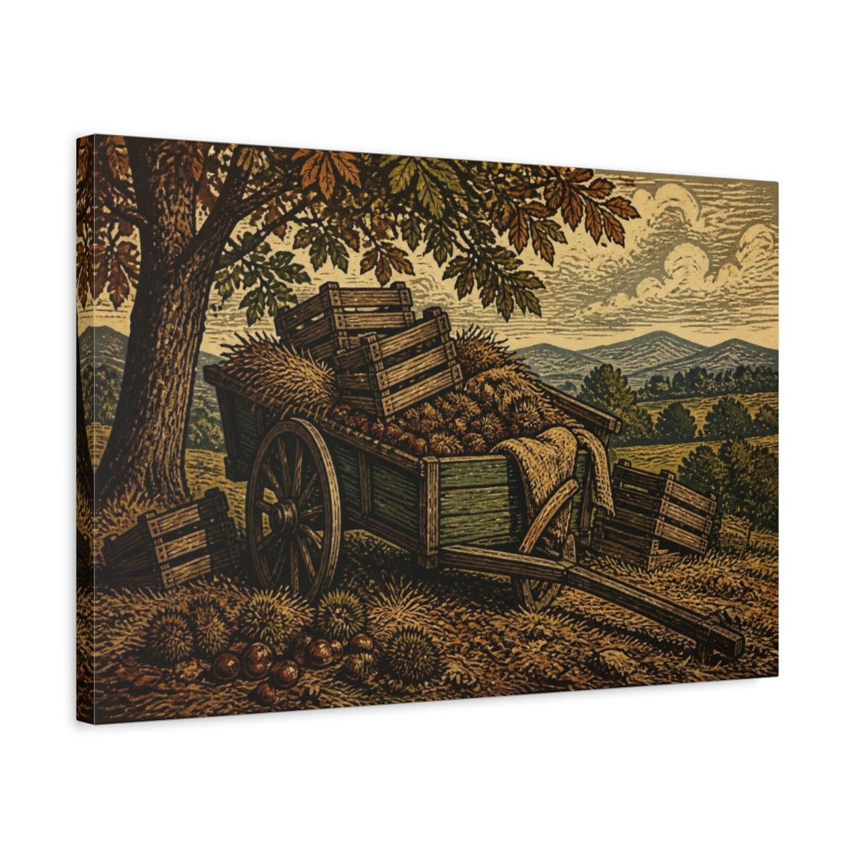Side Mockup 3. Rustic Orchard Cart shown as canvas print