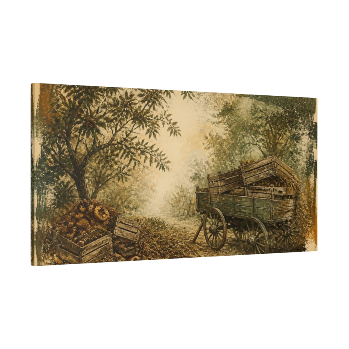 Side Mockup 2. Rustic Orchard Cart shown as canvas print