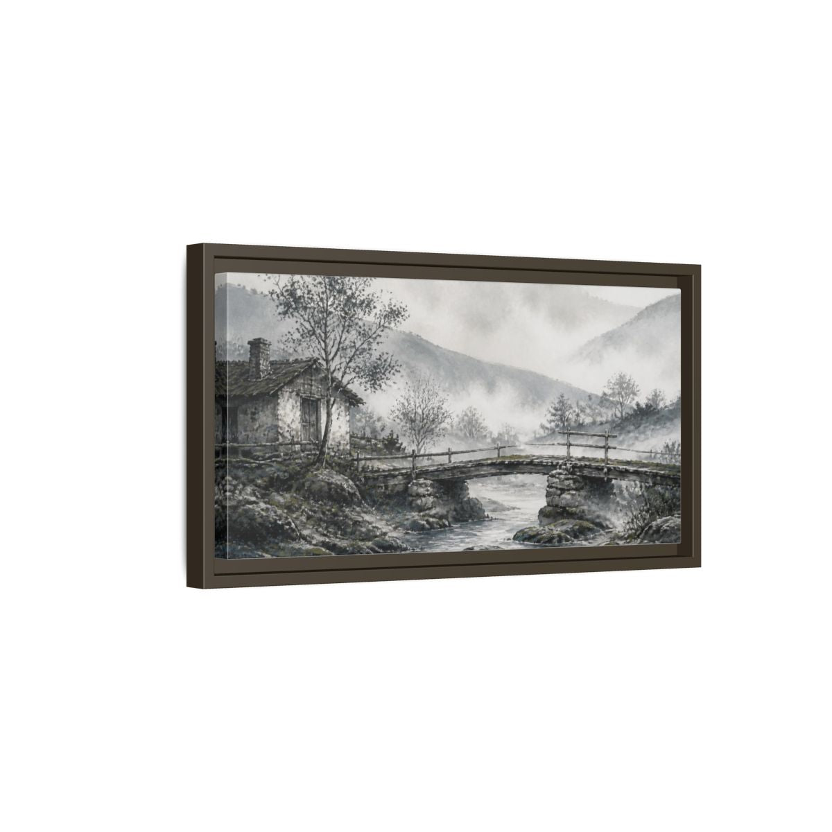 Side Mockup 7. Rustic Stone Bridge shown as framed canvas print