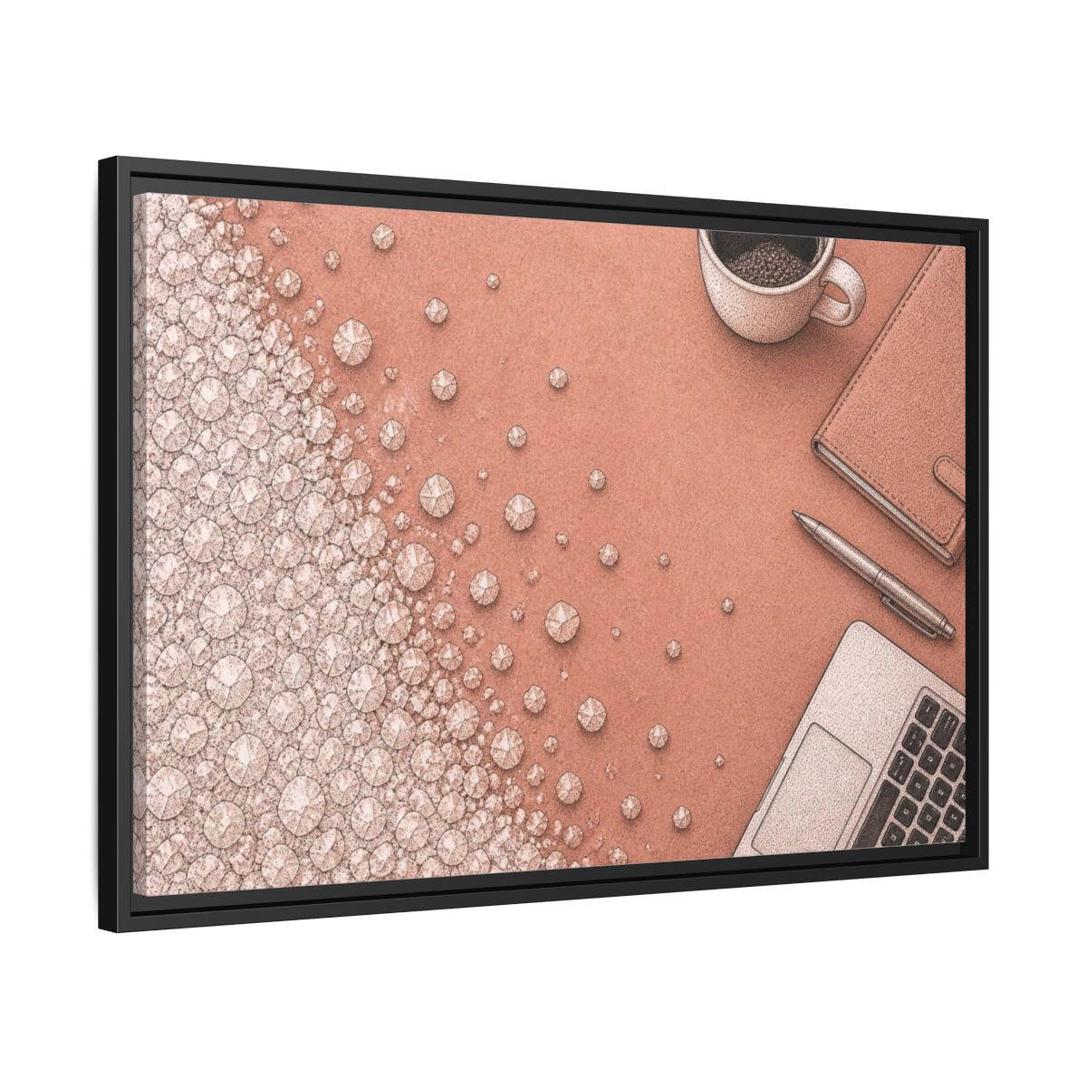 Side Mockup 14. Salt Crystal Office Desk shown as framed canvas print