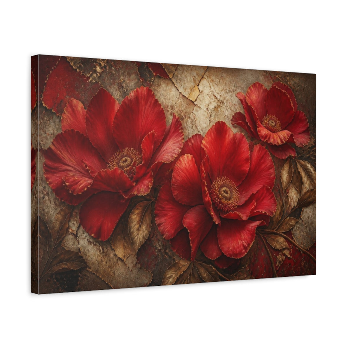 Side Mockup 3. Scarlet Floral Bloom shown as canvas print
