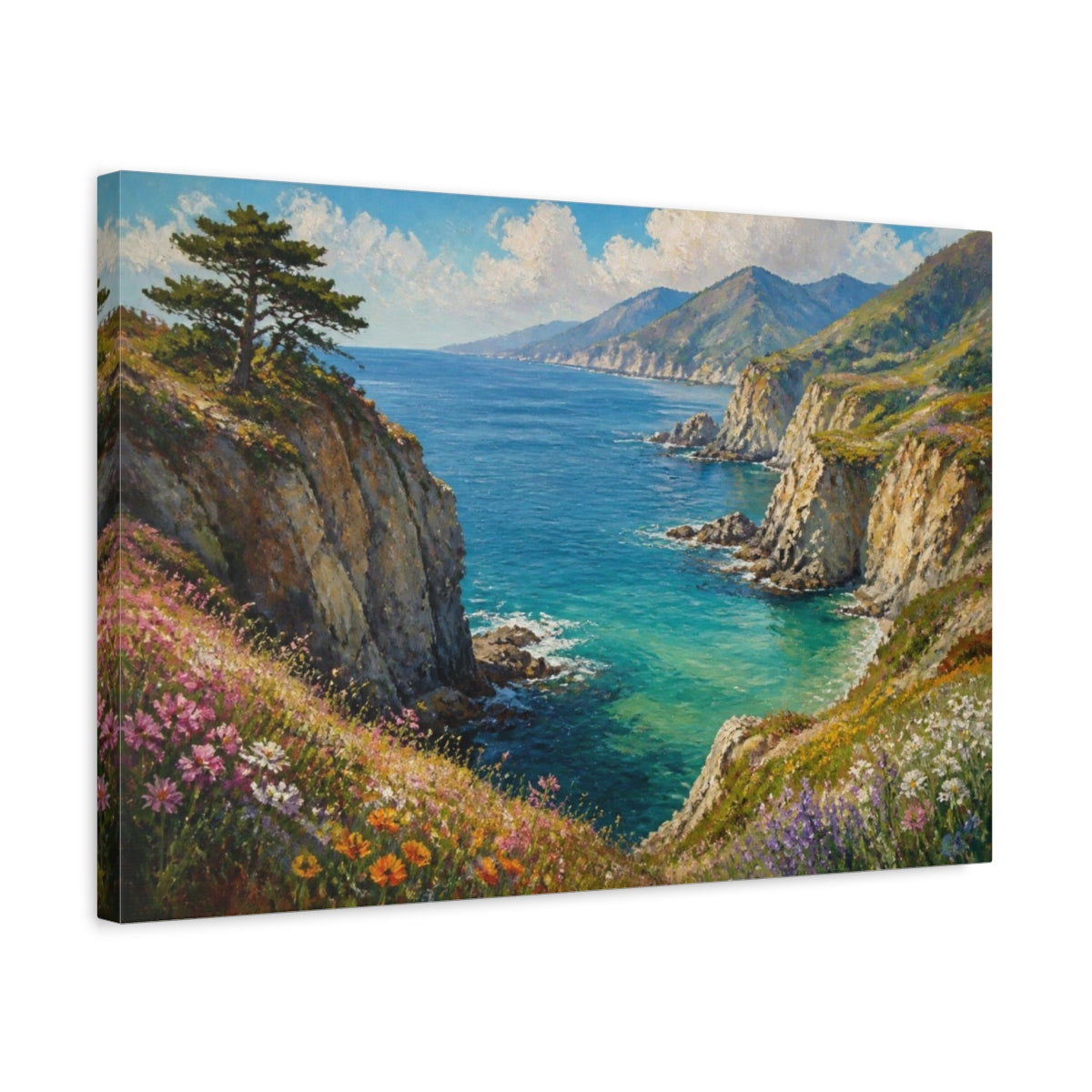 Side Mockup 3. Sea Cliff Landscape shown as canvas print