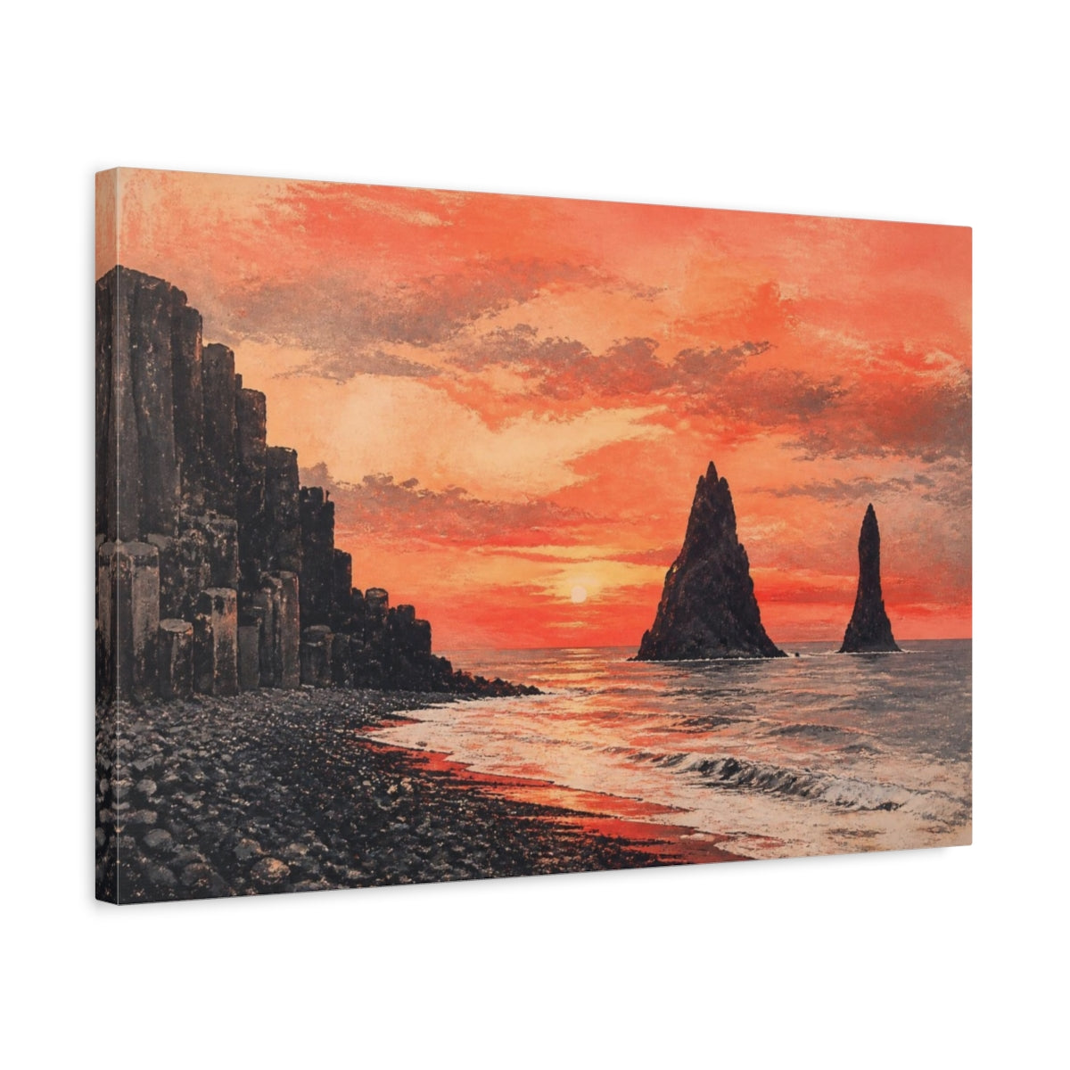 Side Mockup 3. Sea Stacks Sunset Landscape shown as canvas print