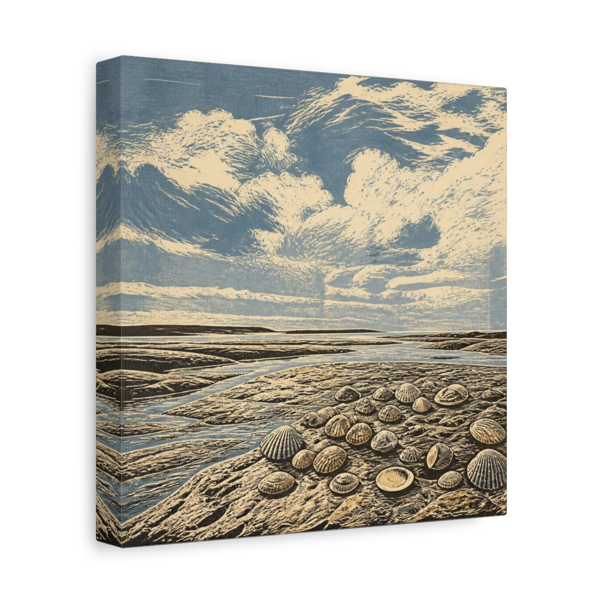 Side Mockup 9. Seashells On Tidal Flats shown as canvas print