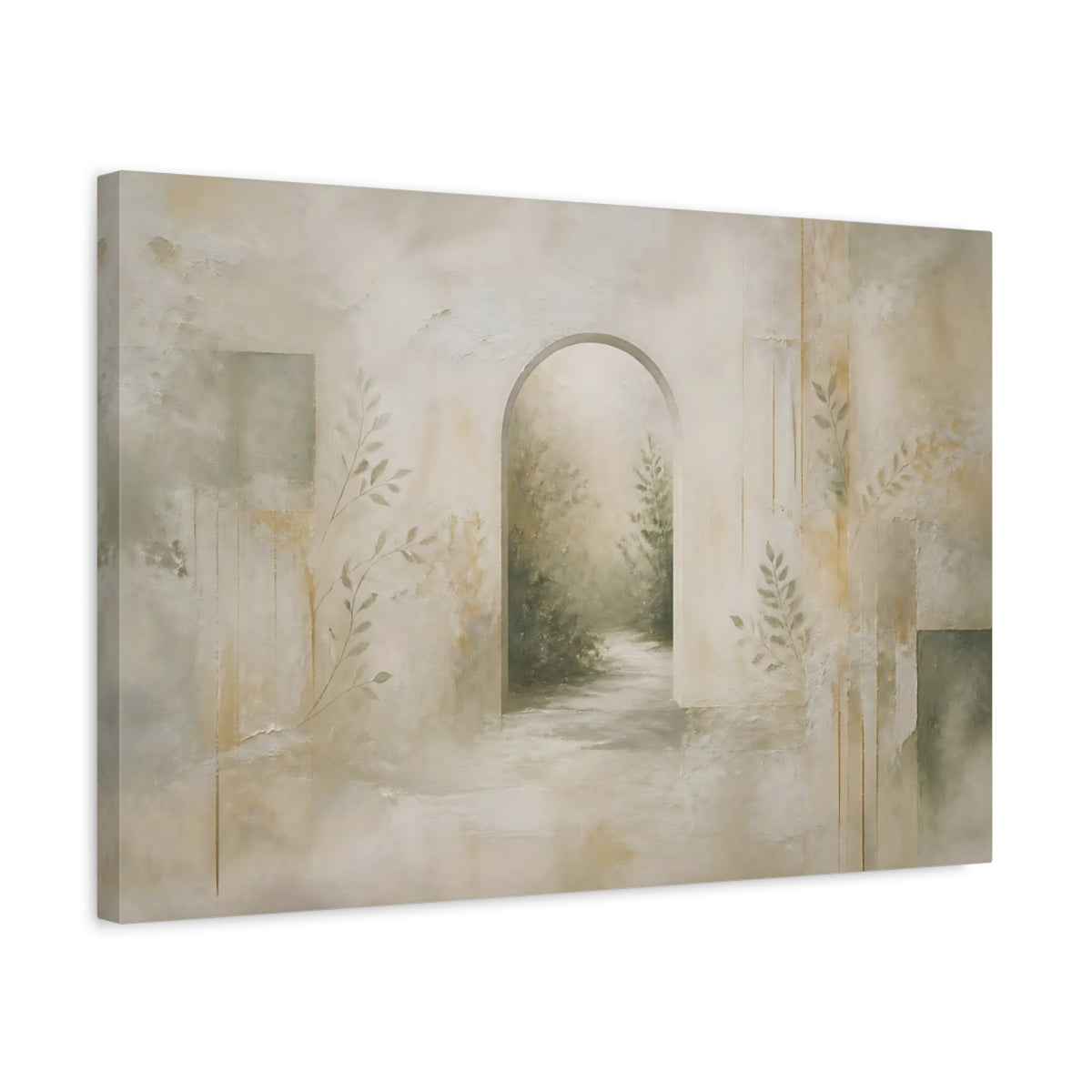 Side Mockup 3. Serene Archway Path shown as canvas print