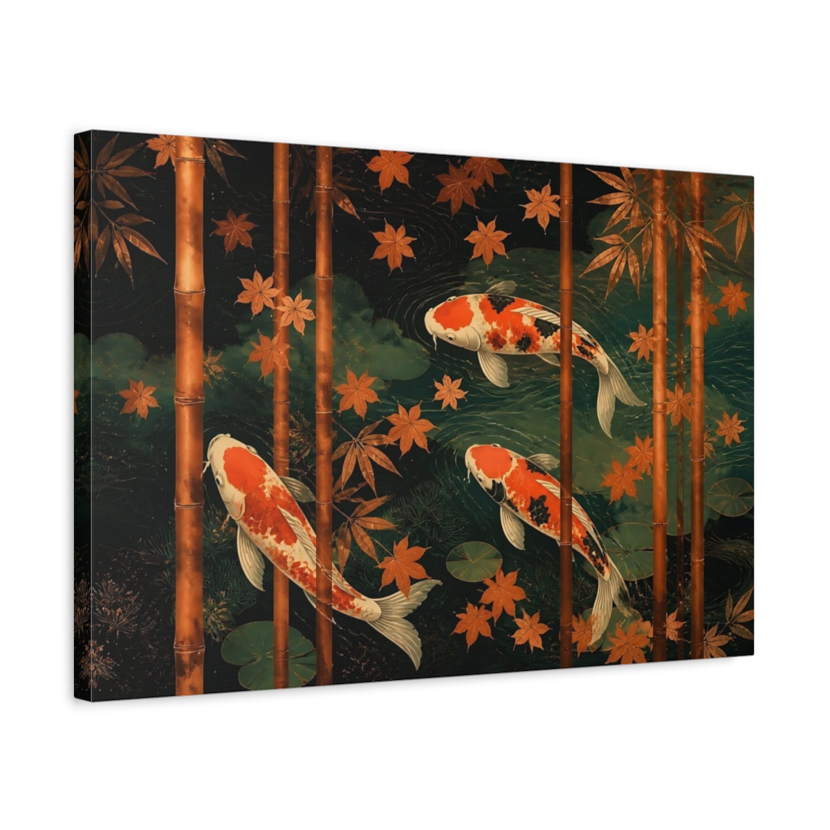 Side Mockup 3. Serene Koi Pond shown as canvas print