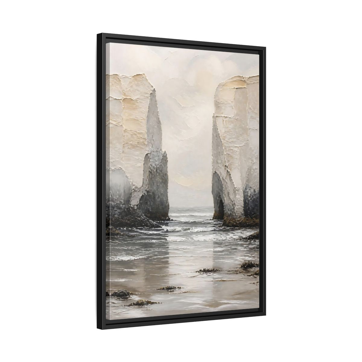 Side Mockup 14. Serene Sea Cliffs shown as framed canvas print