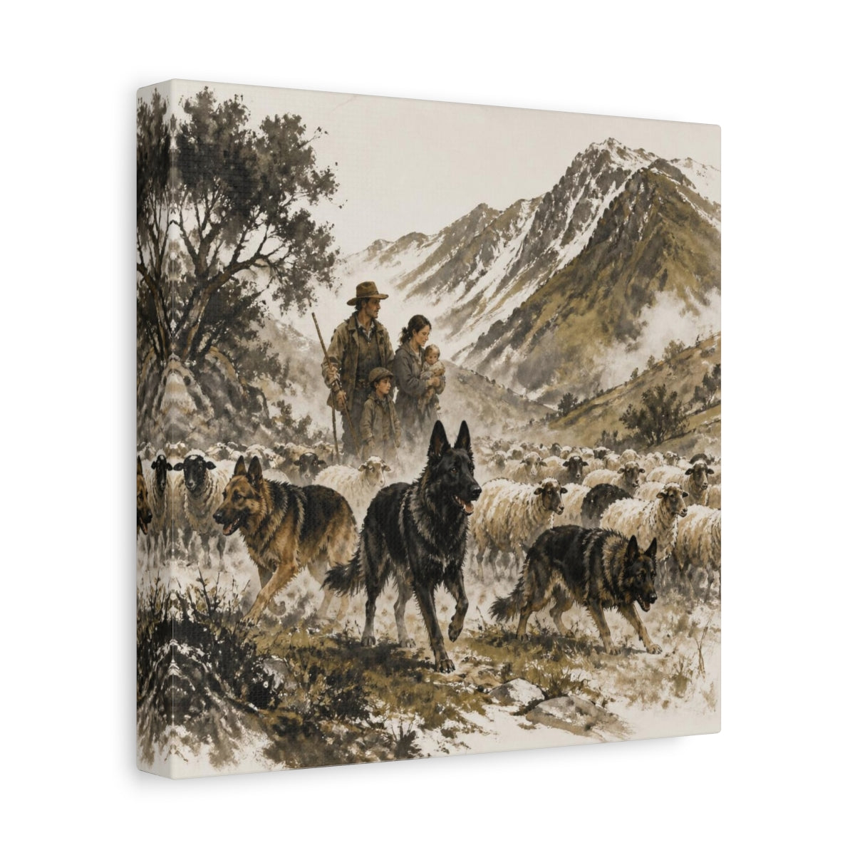 Side Mockup 9. Shepherd Dogs Pets shown as canvas print