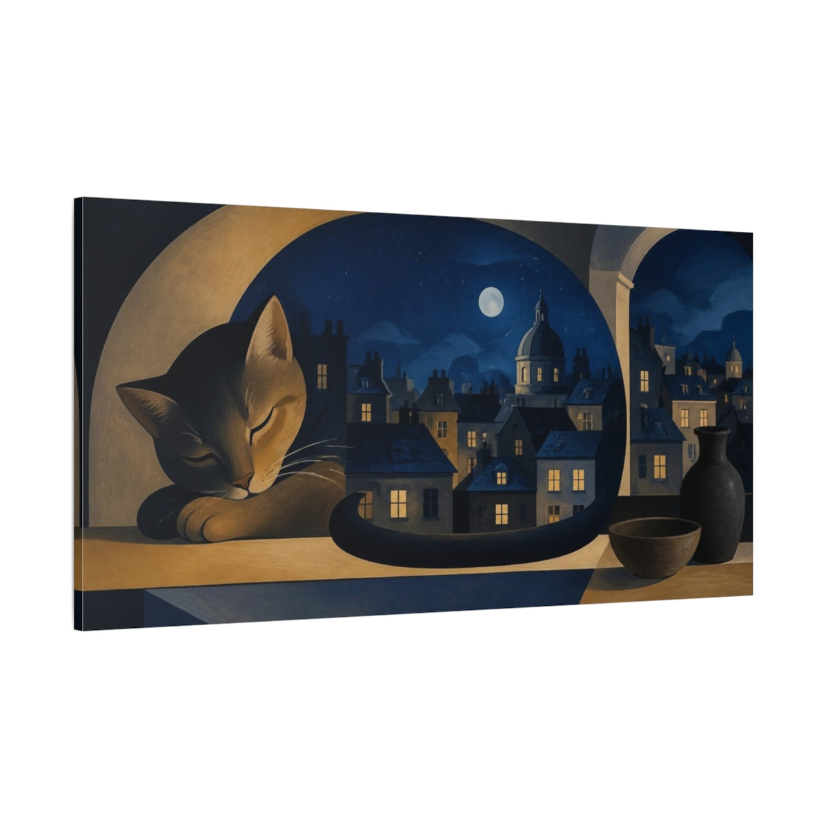 Side Mockup 2. Sleeping Cat Illusion shown as canvas print