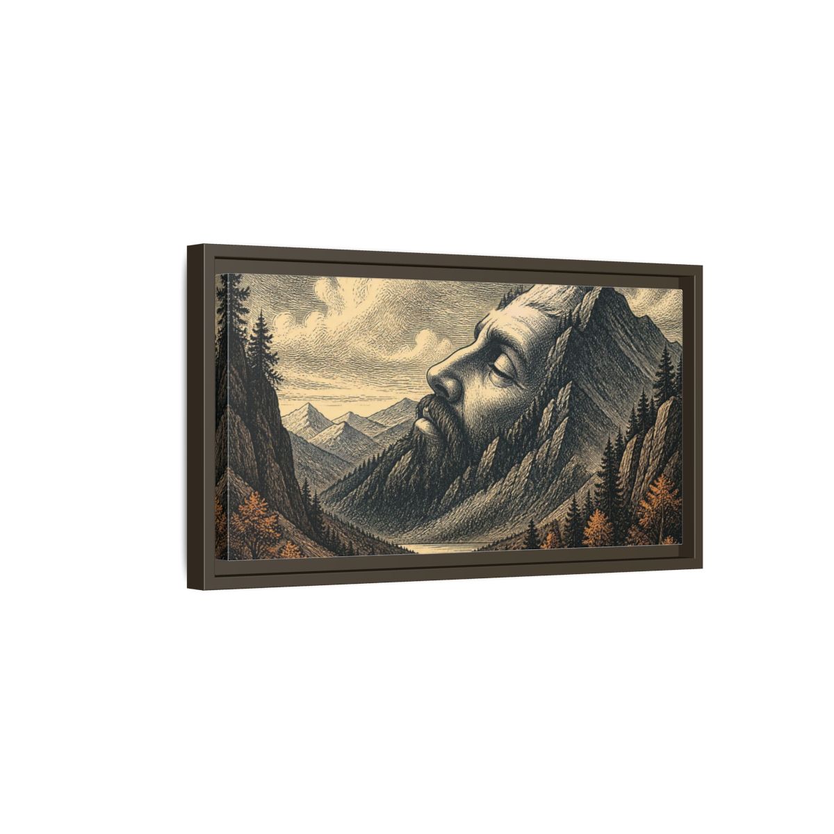 Side Mockup 7. Sleeping Giant Illusion shown as framed canvas print
