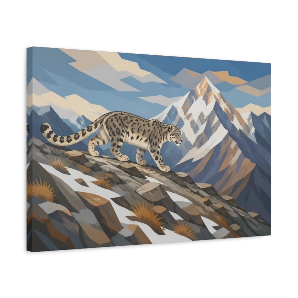 Side Mockup 3. Snow Leopard Nature Scene shown as canvas print