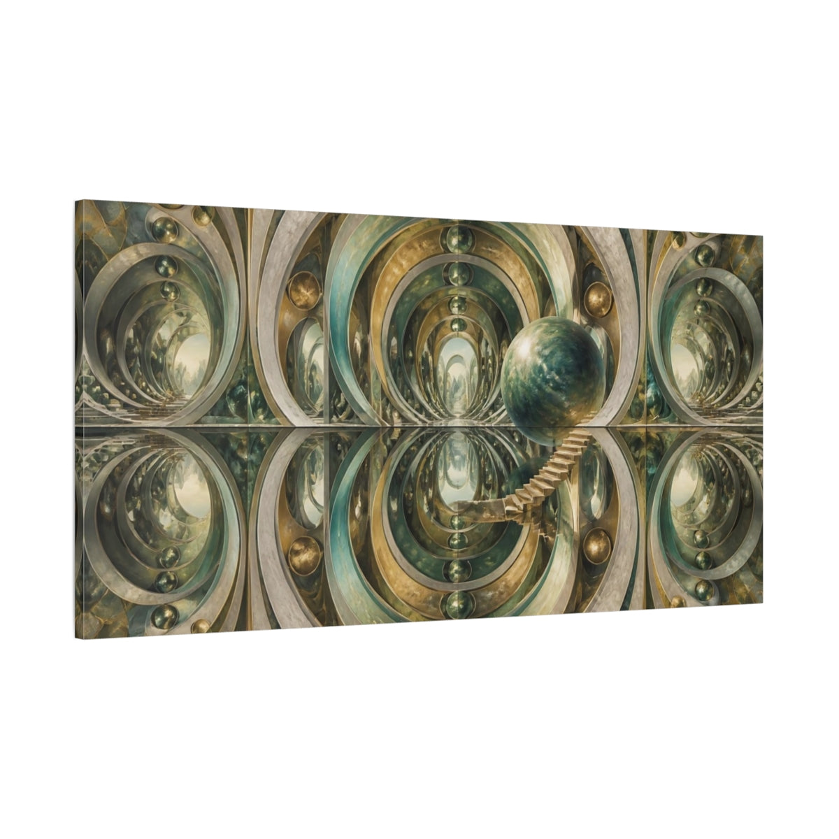 Side Mockup 2. Sphere With Stairs shown as canvas print