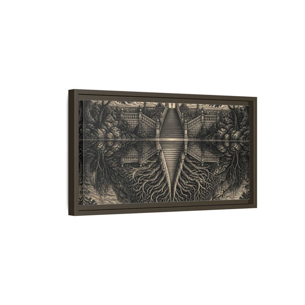 Side Mockup 7. Staircase Illusion shown as framed canvas print
