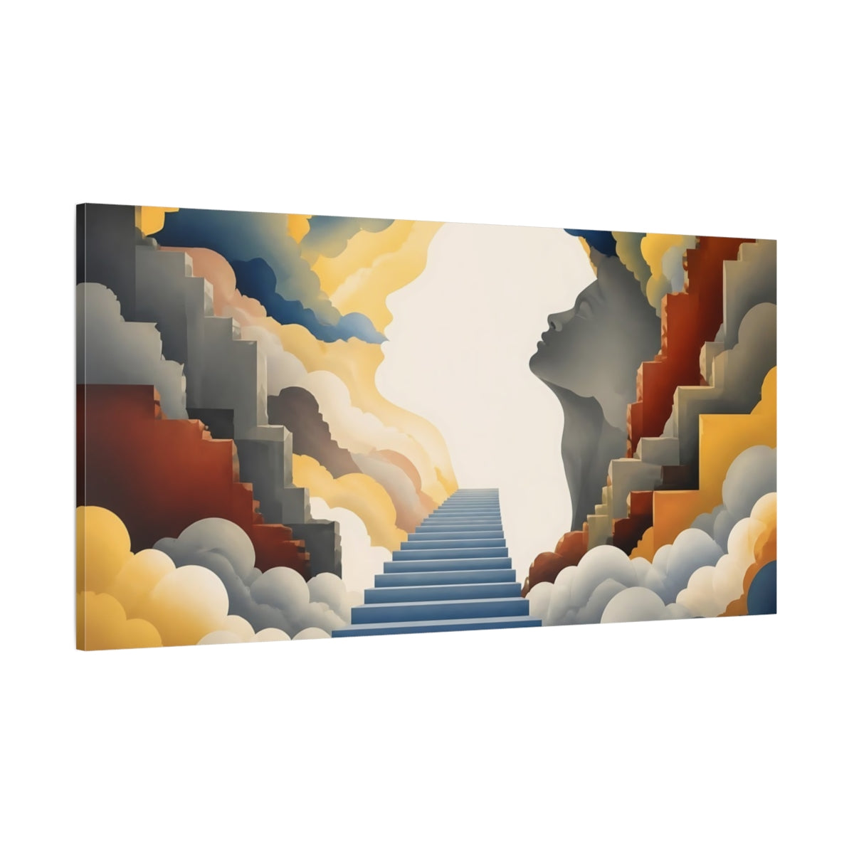 Side Mockup 2. Staircase Through Clouds shown as canvas print