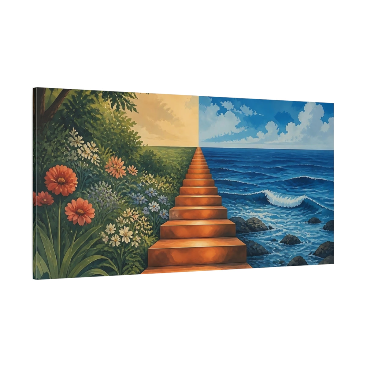 Side Mockup 2. Stairway To Horizon shown as canvas print