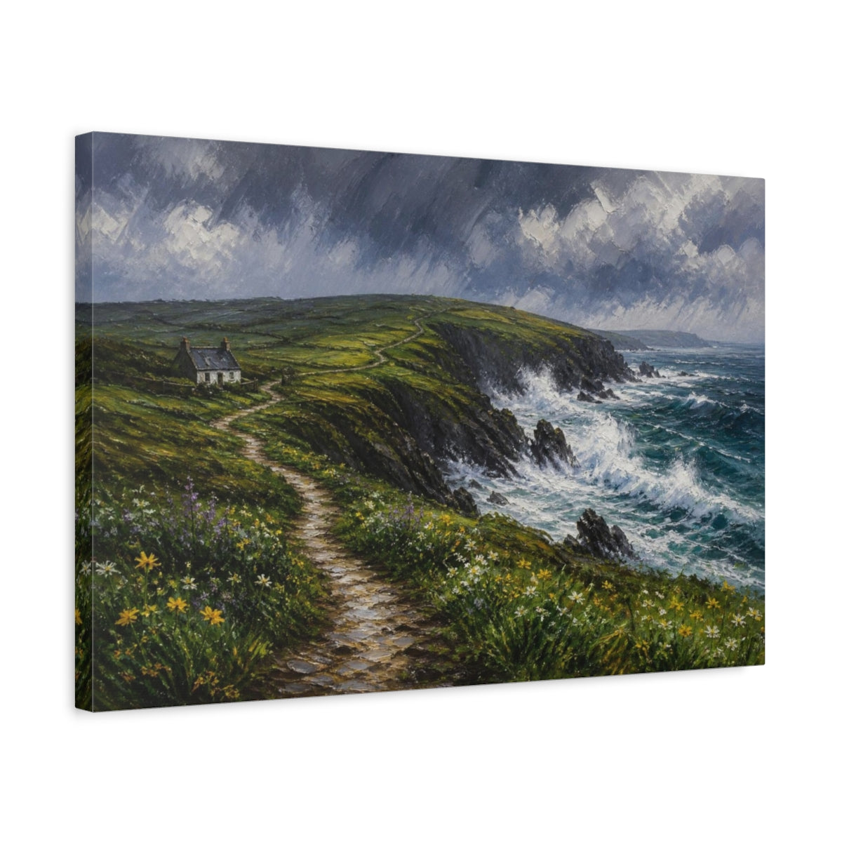 Side Mockup 3. Stormy Coastal Landscape shown as canvas print