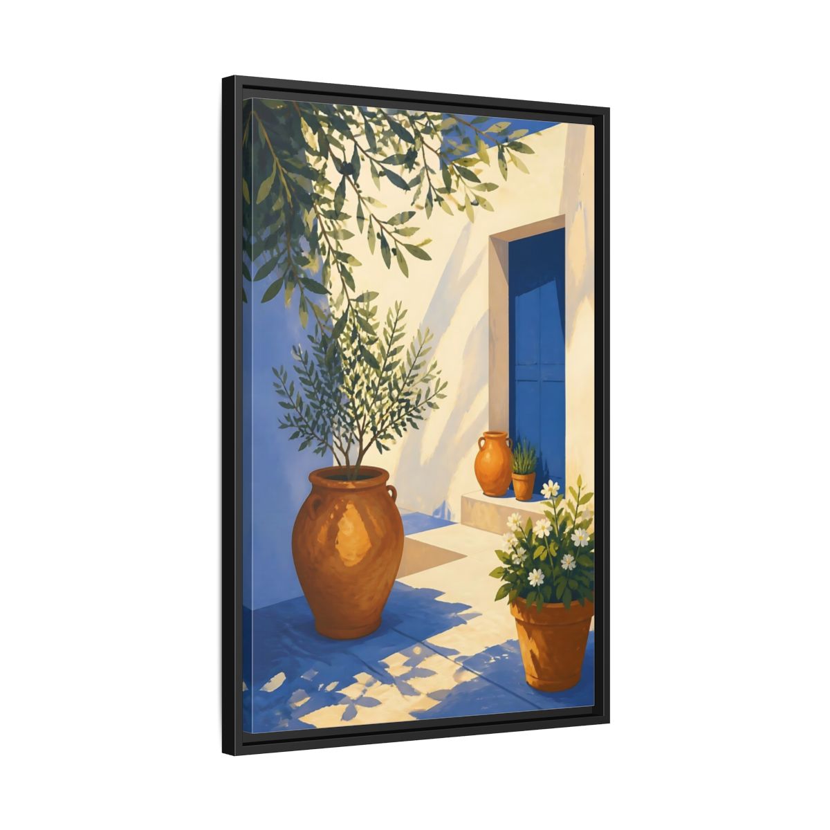 Side Mockup 14. Sunlit Potted Plants shown as framed canvas print