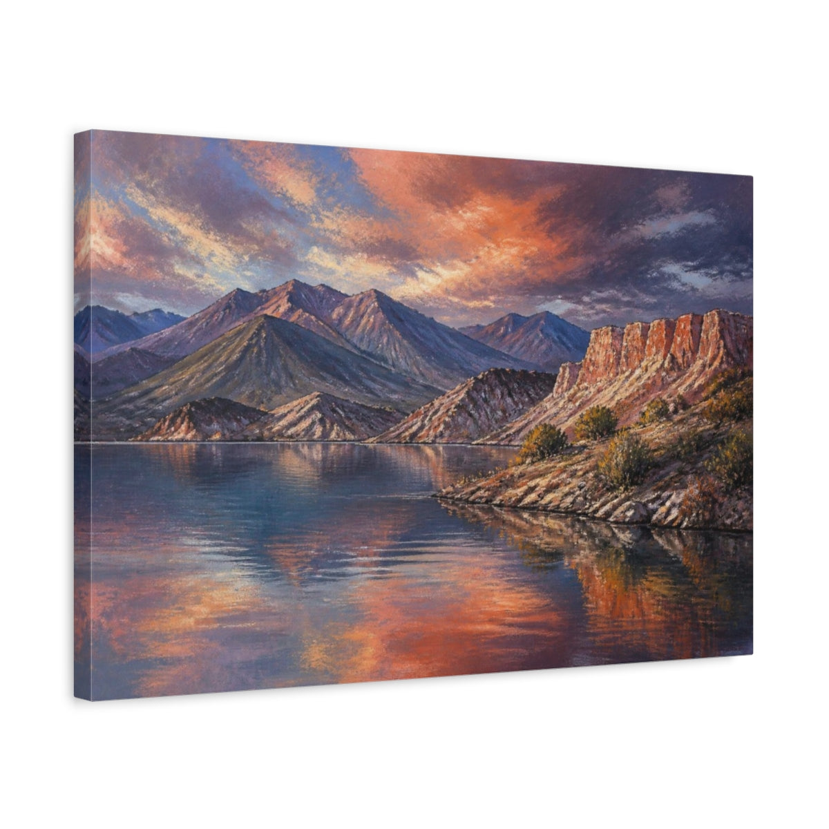 Side Mockup 3. Sunset Mountain Landscape shown as canvas print