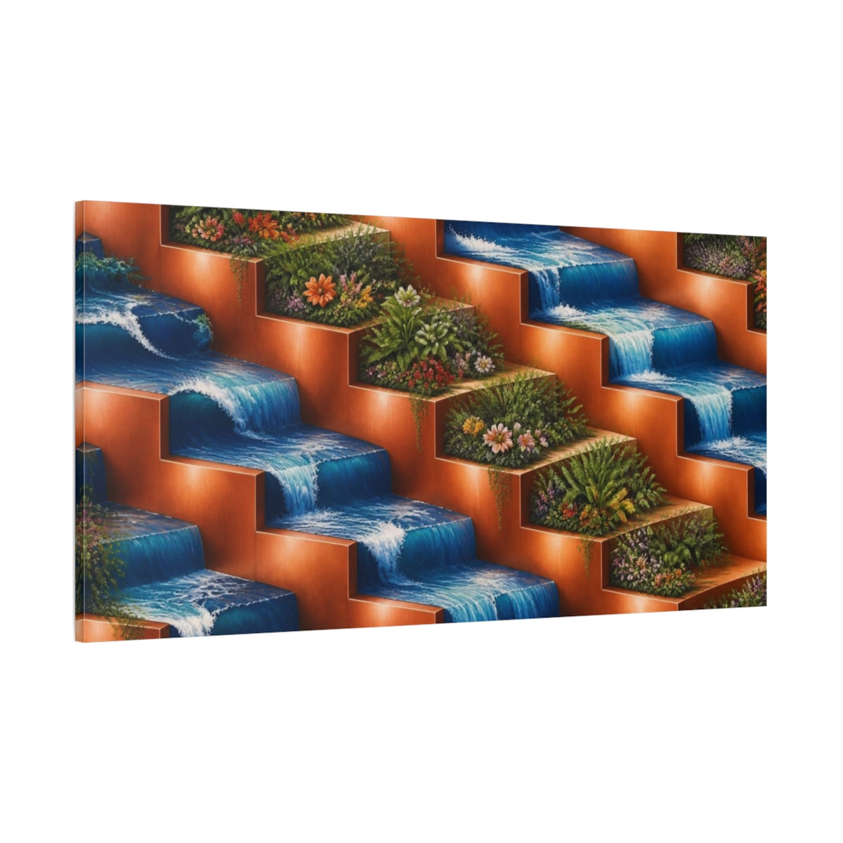 Side Mockup 2. Terraced Waterfall Illusion shown as canvas print