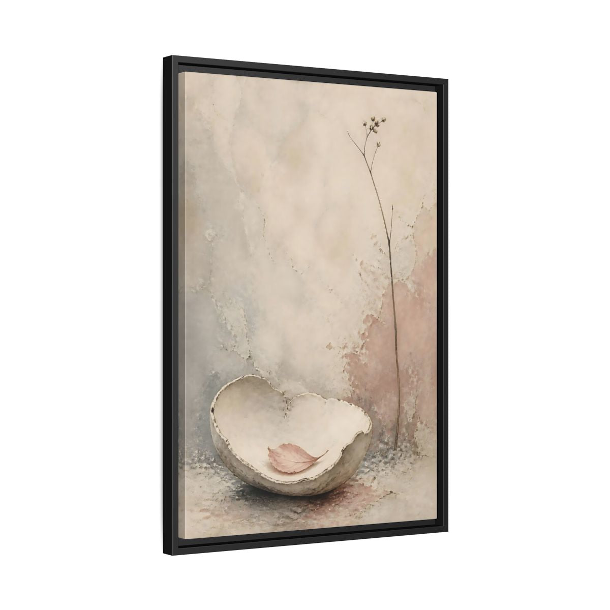 Side Mockup 14. Textured Bowl And Leaf shown as framed canvas print