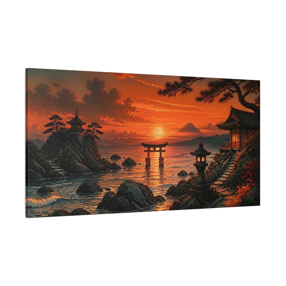 Side Mockup 2. Torii Gate At Sunset shown as canvas print