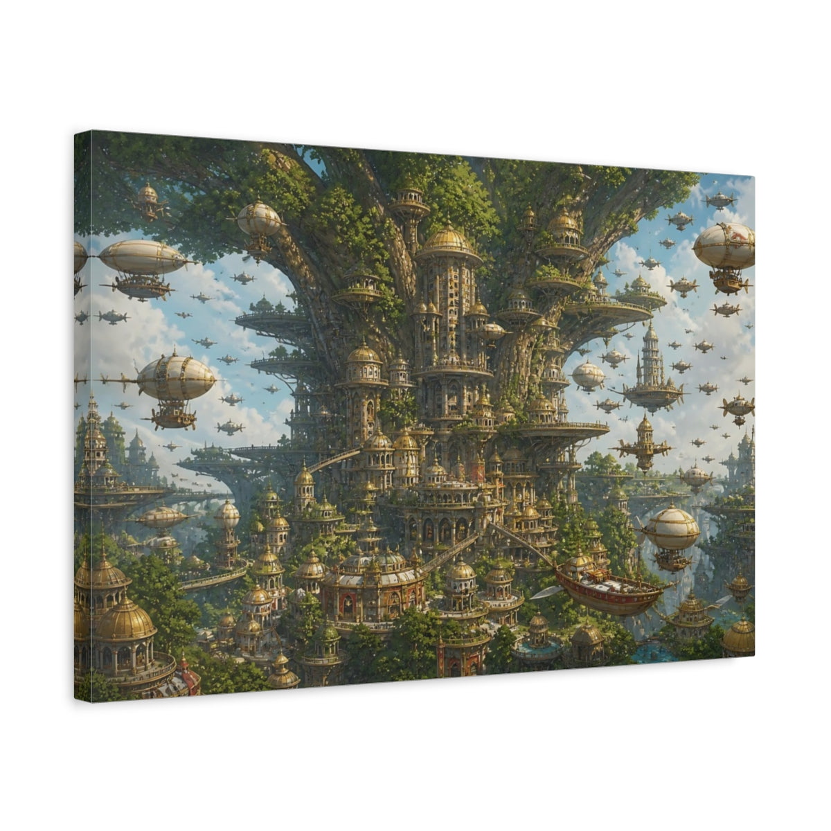 Side Mockup 3. Tree City Skyport shown as canvas print