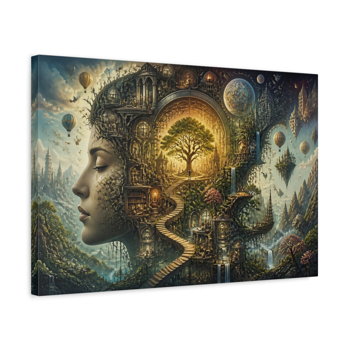 Side Mockup 3. Tree Inside Human Head shown as canvas print